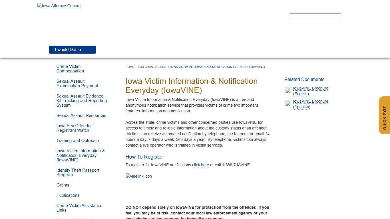 Iowa Victim Information & Notification Everyday (IowaVINE) | Iowa Attorney General